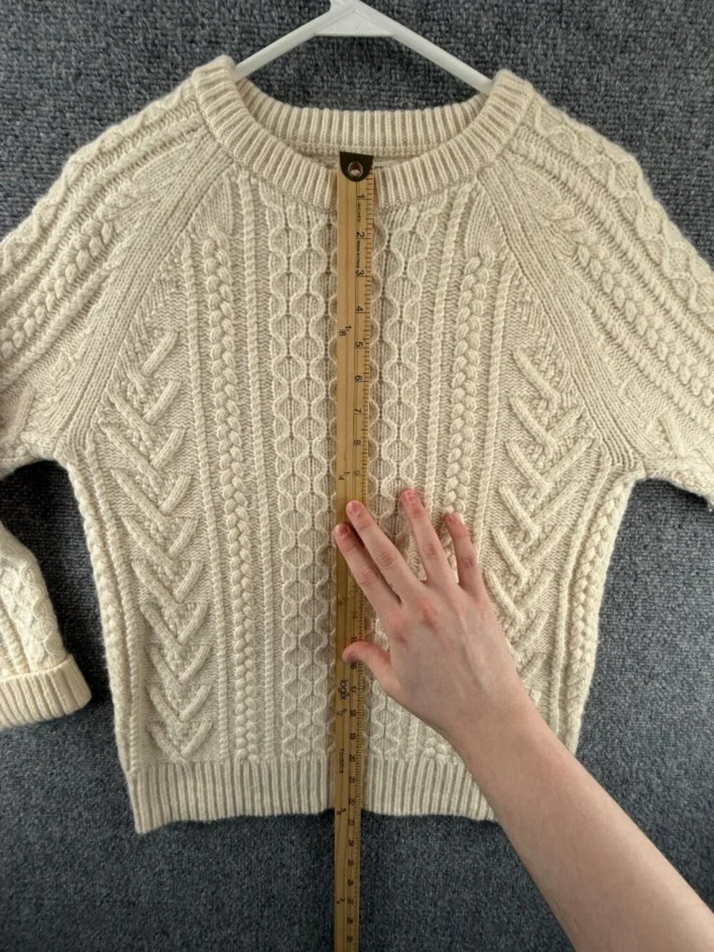 J. Crew Rugged Merino Fisherman Sweater Ivory Cable Knit Chunky Small Wool Uni - Picture 5 of 15